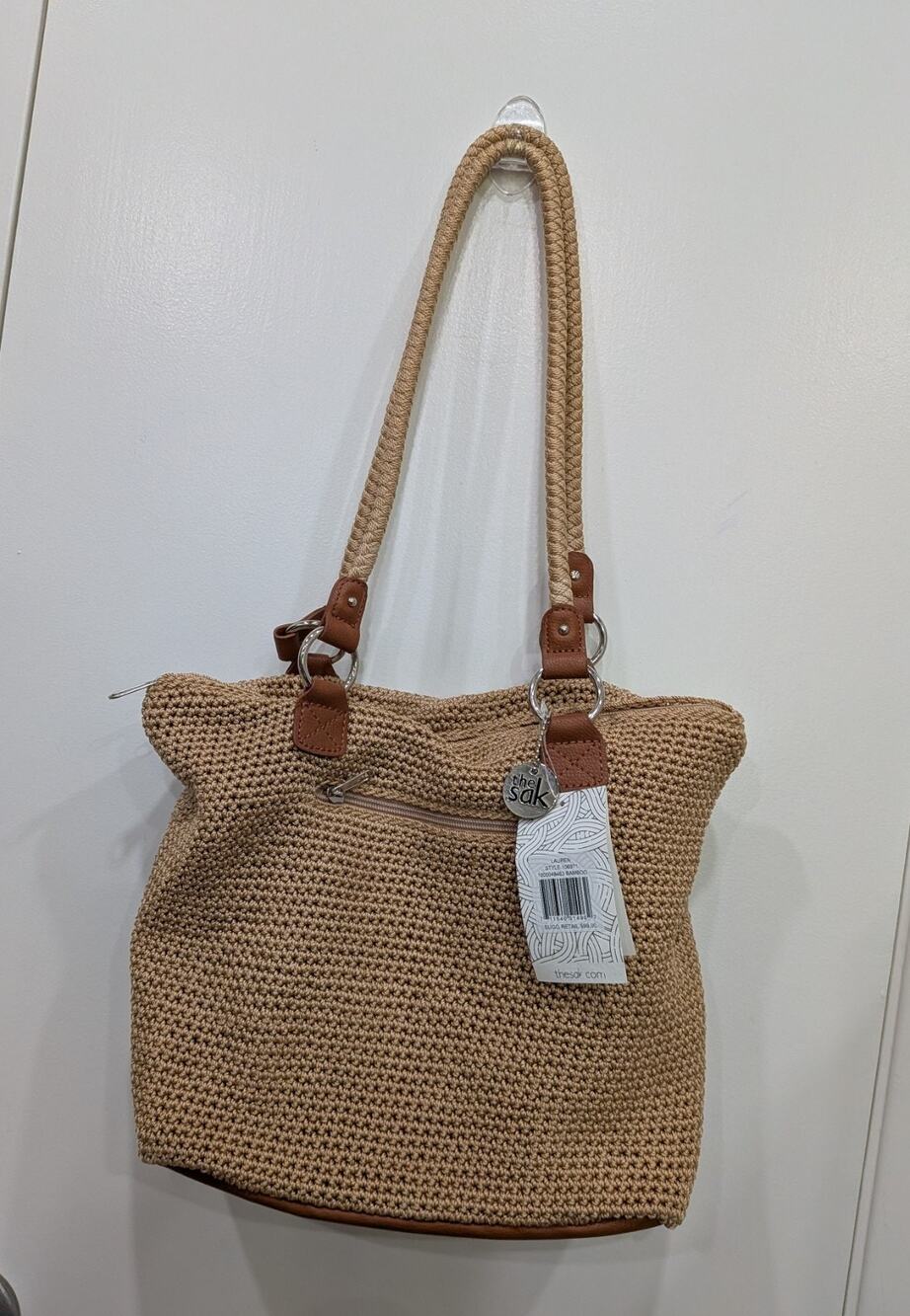 The Sak Lauren Hand Crochet Straw Knit Shoulder Bag NWT Bohemian Purse Tote Zip
